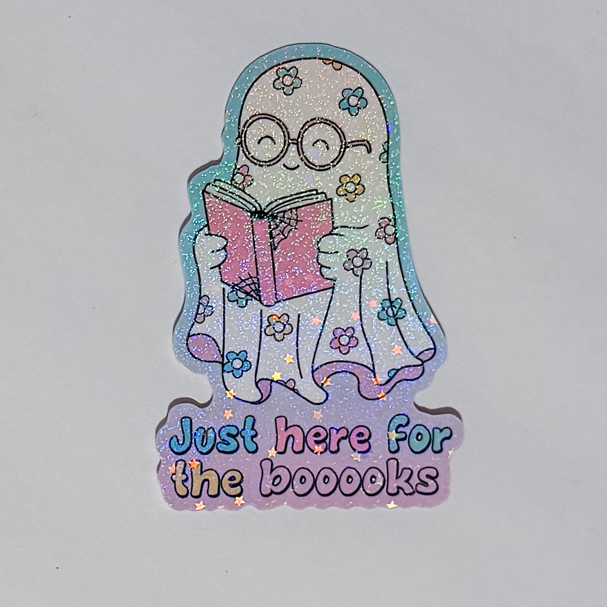 Just Here For the Booooks Sparkle Waterproof, Weatherproof Sticker
