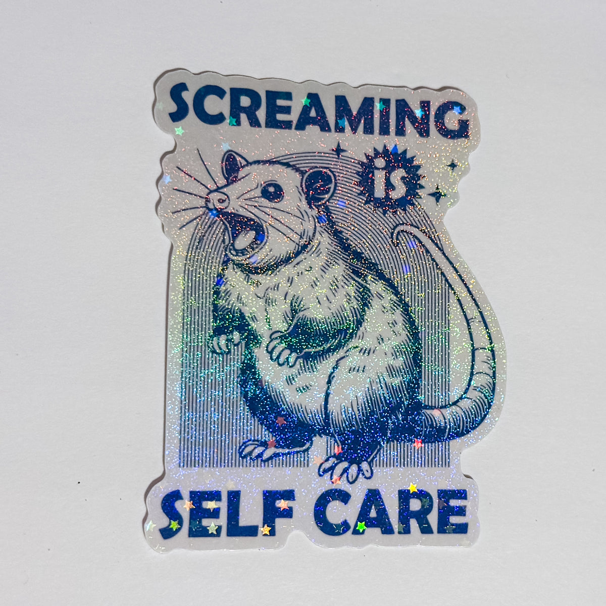 Screaming is Self Care Sparkle Waterproof, Weatherproof Sticker