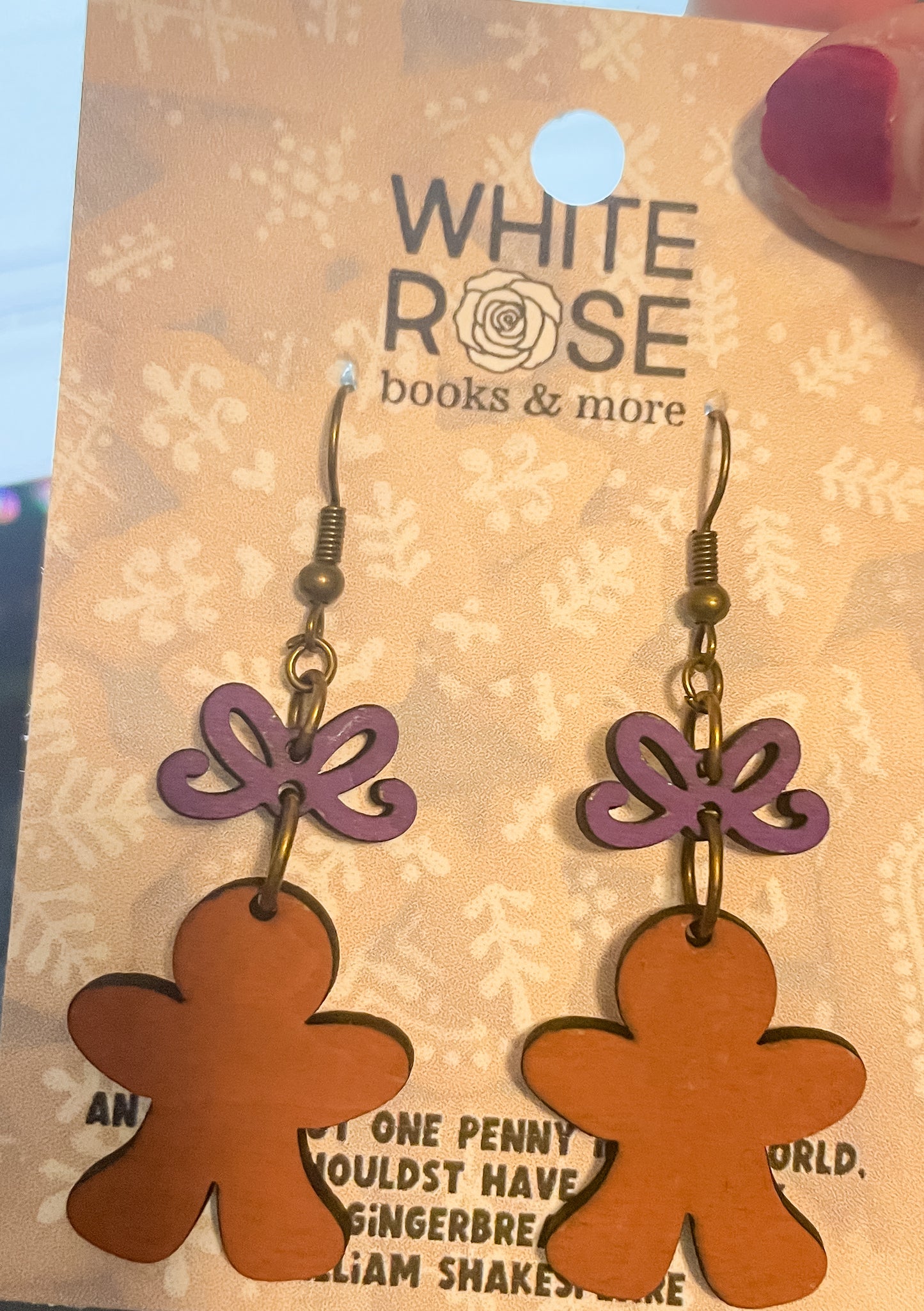 Gingerbread Bow Wooden Earrings | Hand Painted Earrings