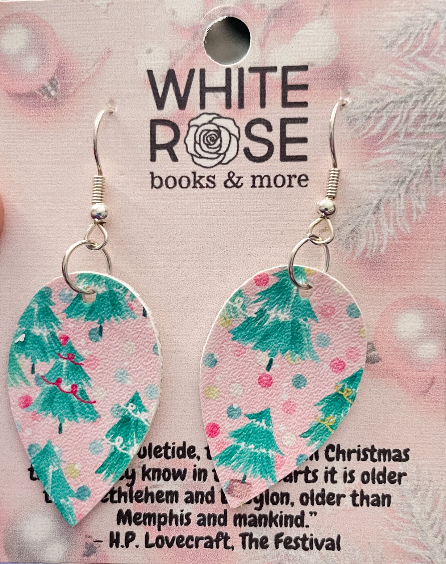 Pink Christmas Tree Earrings | Faux Leather Earrings