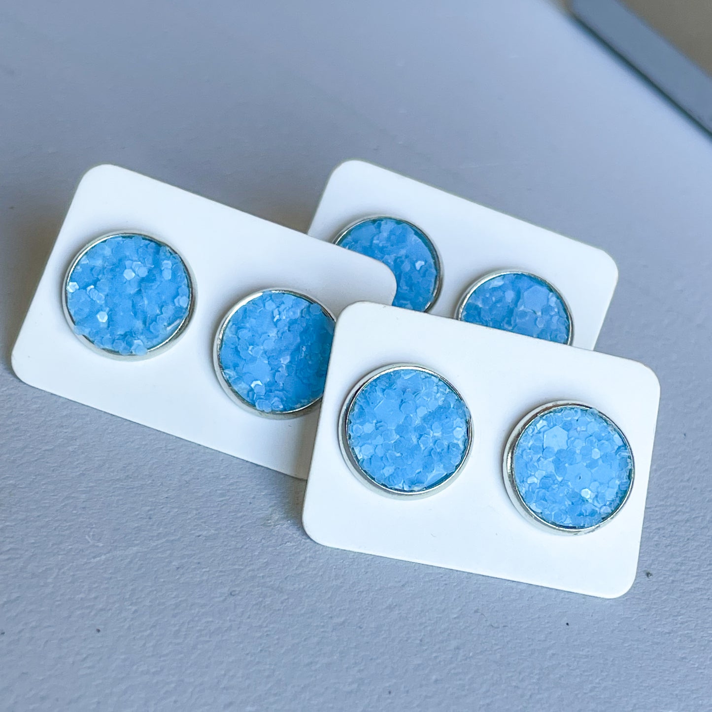 Matte Blue Glitter Katelyn Style Earrings |12 MM Round Studs | Round Stud Earrings