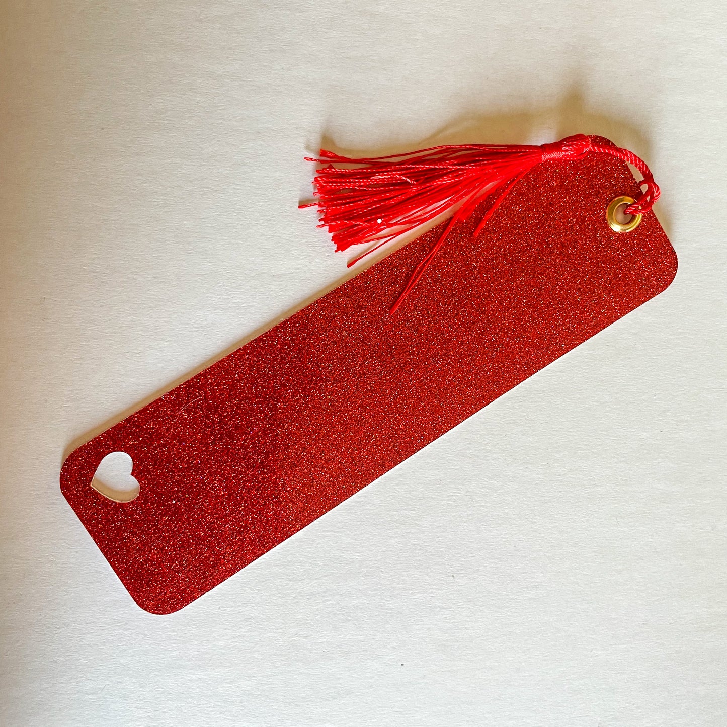 Red Flat Glitter with Cut Out Heart Faux Leather Bookmark | Faux Vegan Leather Bookmarks