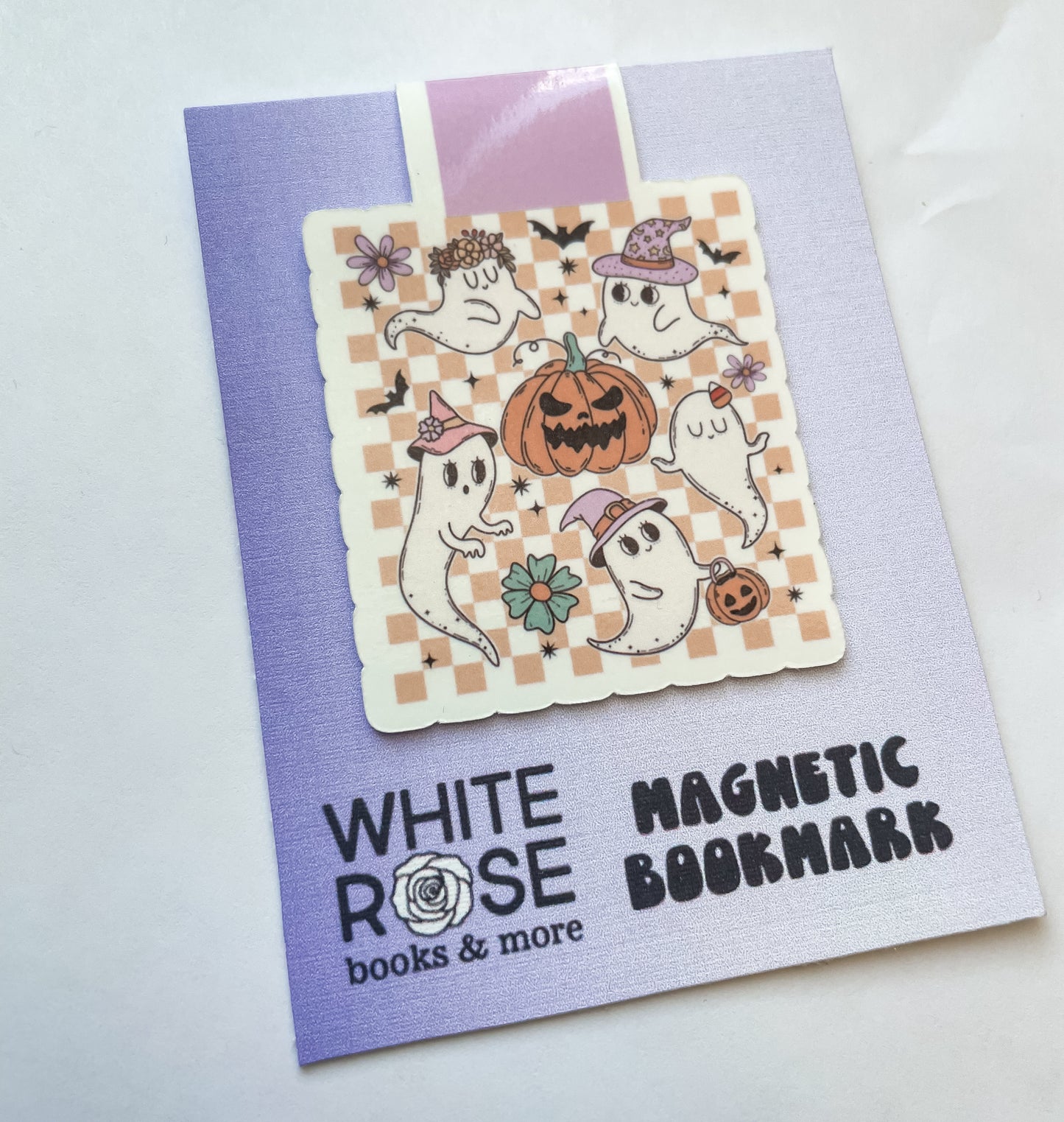 Spooky Cute Retro Ghost Checkerboard Magnetic Bookmark