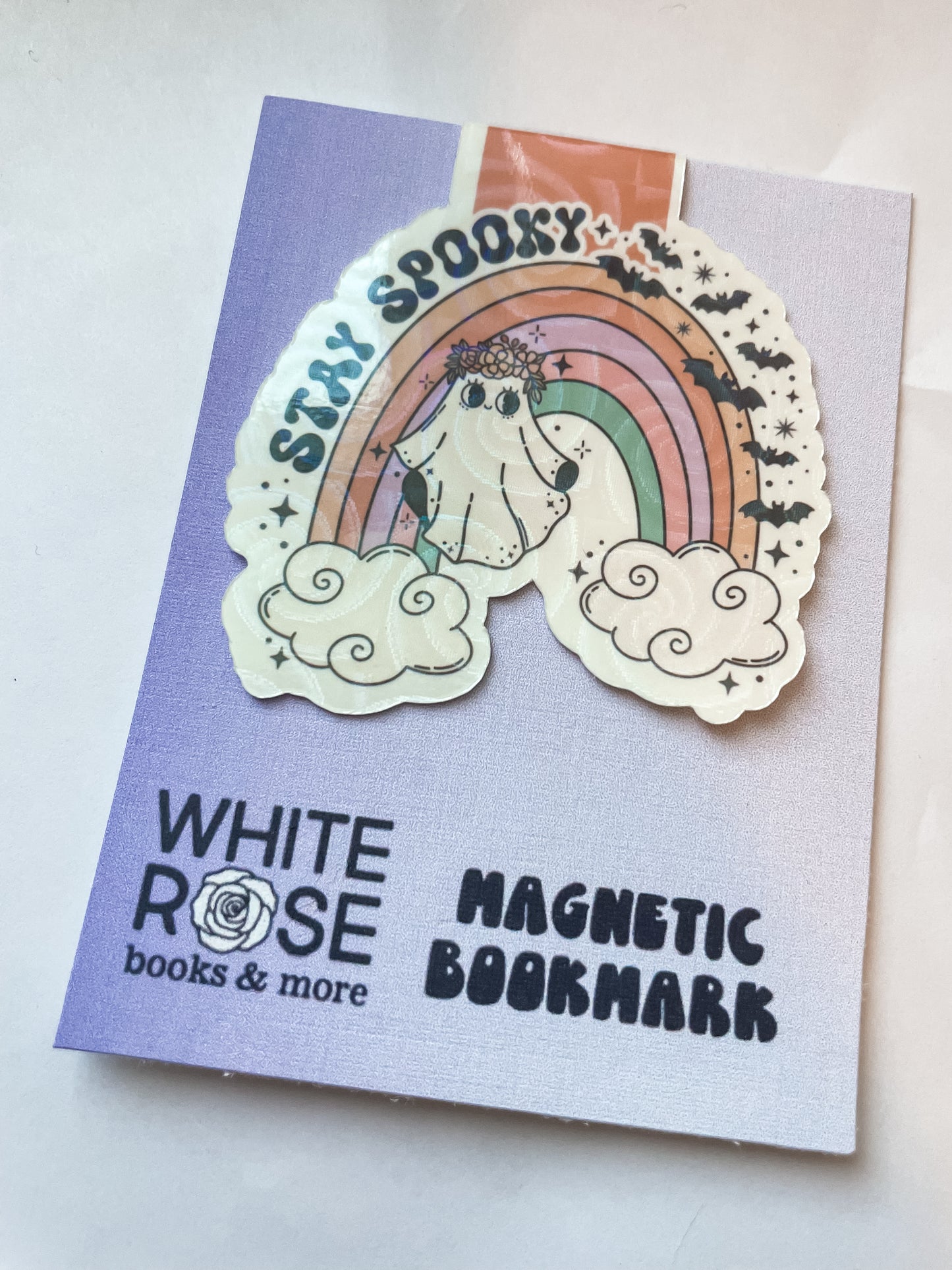 Stay Spooky Rainbow and Ghost Magnetic Bookmark
