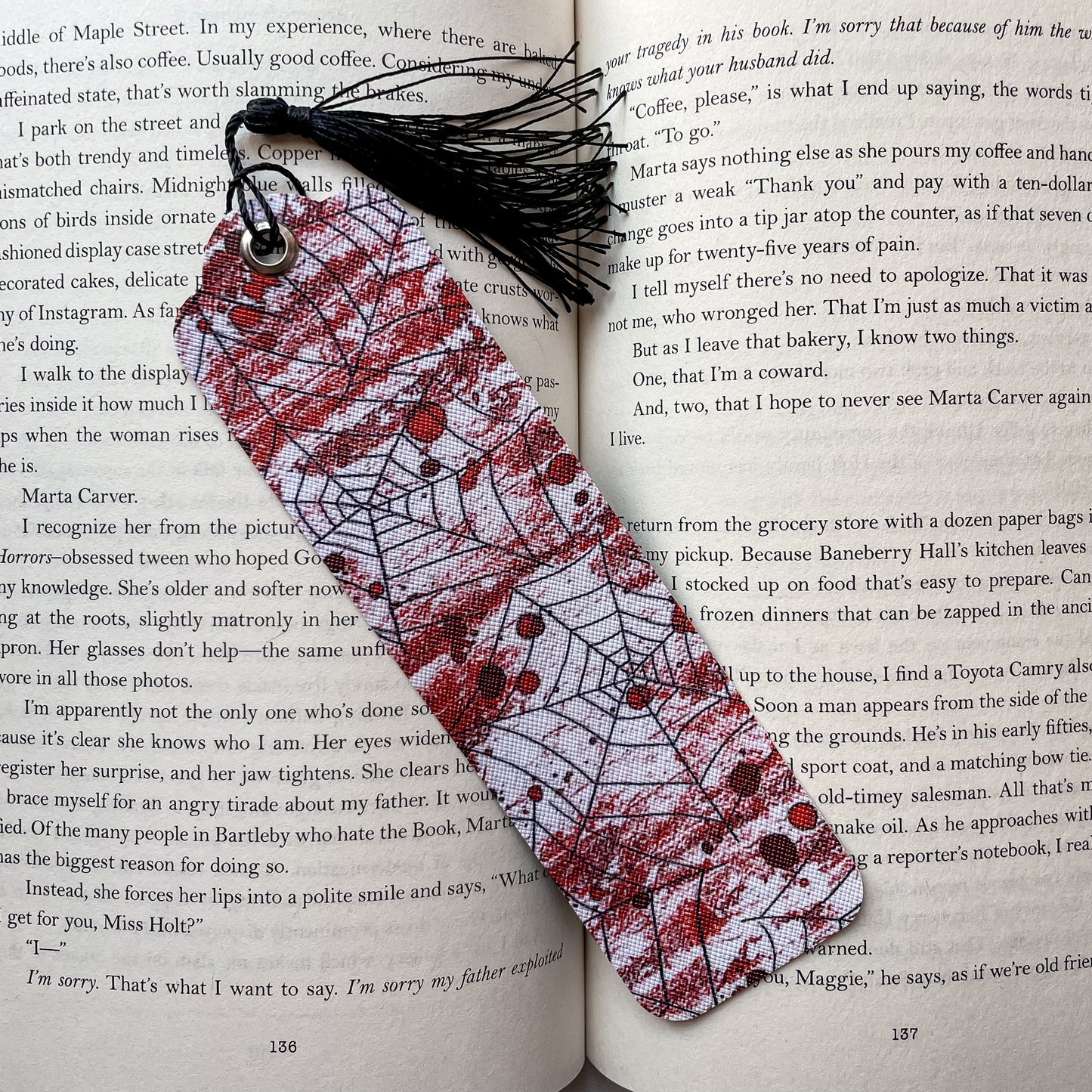 Blood Spatter, Spiderwebs Faux Leather Bookmark | Faux Vegan Leather Bookmarks