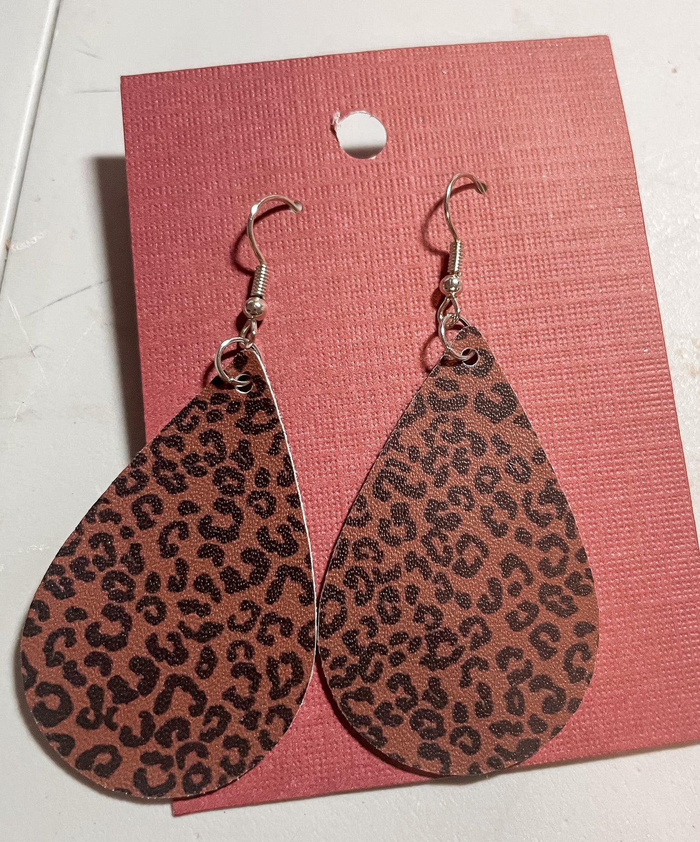 2 inch Maroon Leopard Print Emily Style Single Layer Dangle Earrings | Emily Style Dangle Earrings | Layered Teardrop Shape