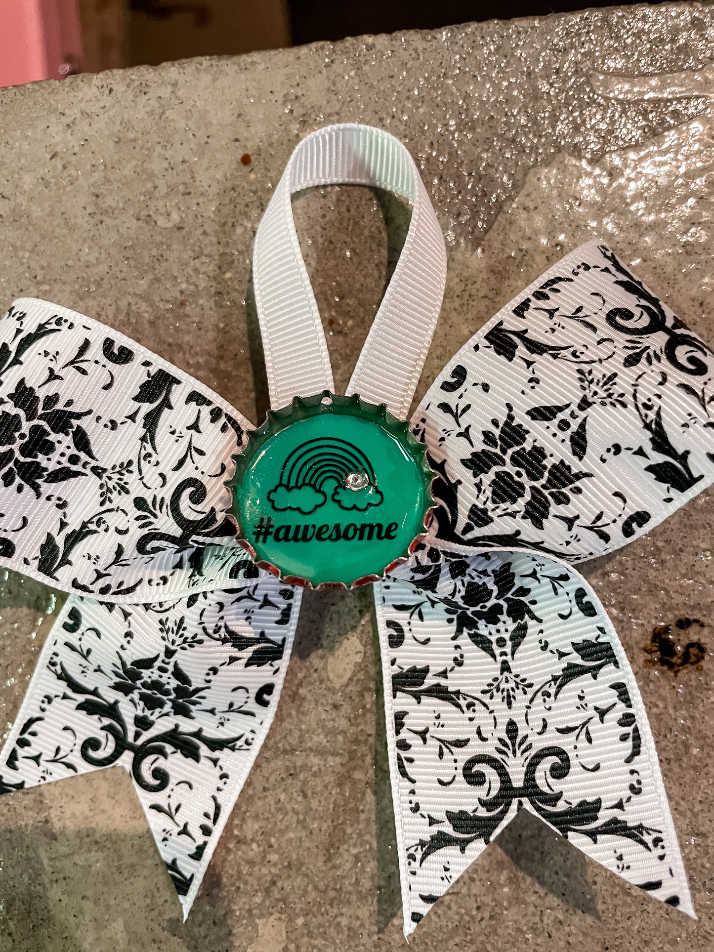 From Steph: #Awesome Rainbow Black & White Ribbon Ornament