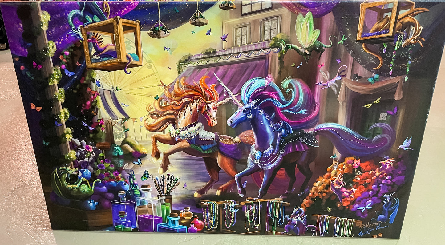 Rose Khan: Twilight Marketplace Medium Canvas Print (24x48 in) - SIGNED by Artist