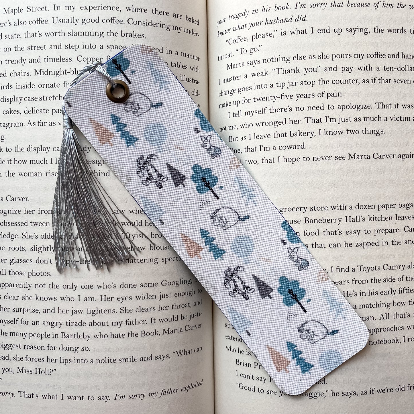 White and Blue Pooh and Friends Faux Leather Bookmark | Faux Vegan Leather Bookmarks