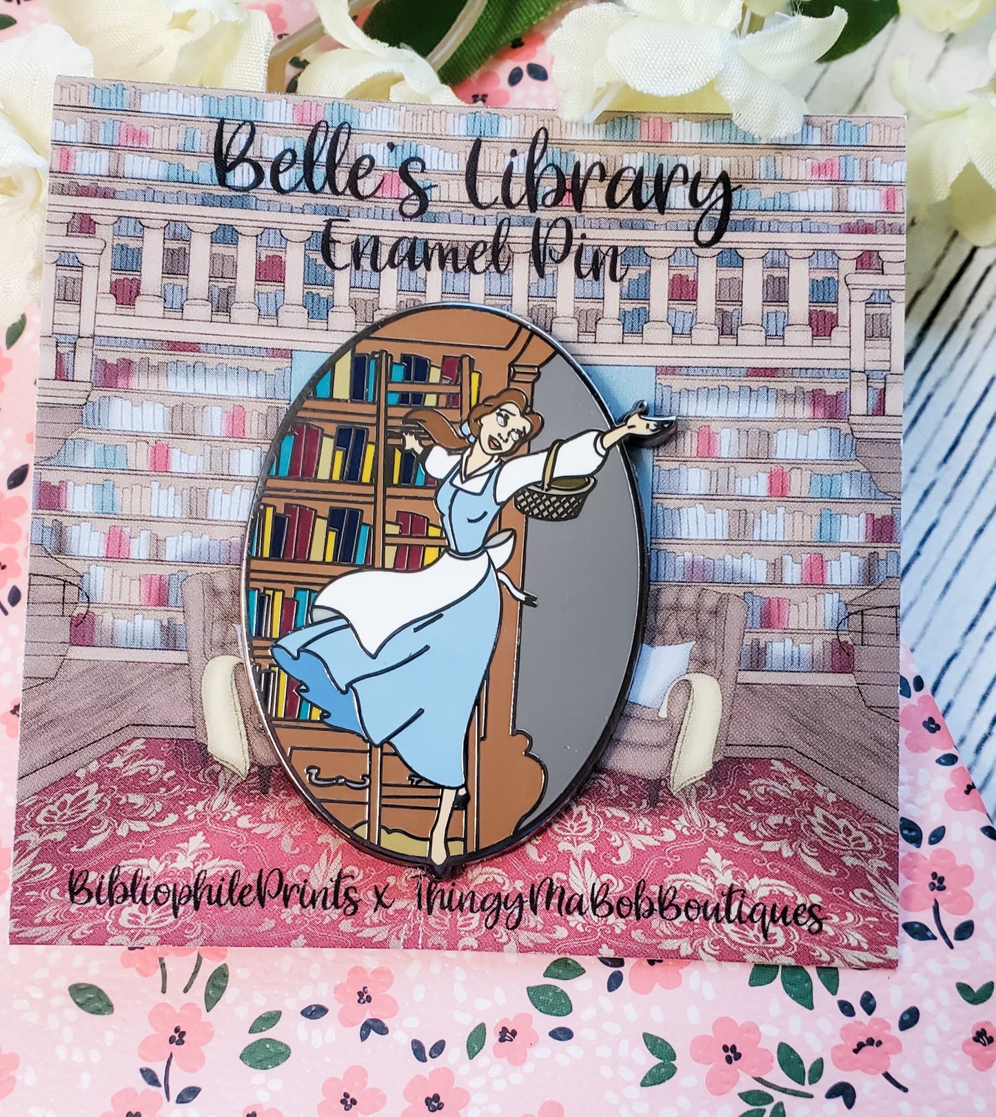 Belle in Library Enamel Pin - bibliophileprints