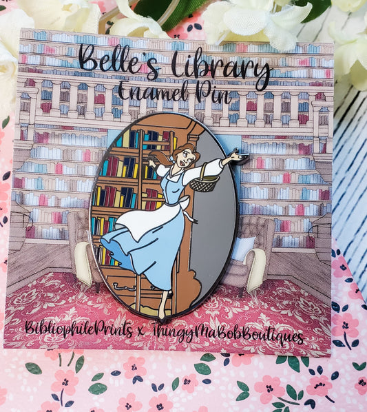 Belle in Library Enamel Pin - bibliophileprints