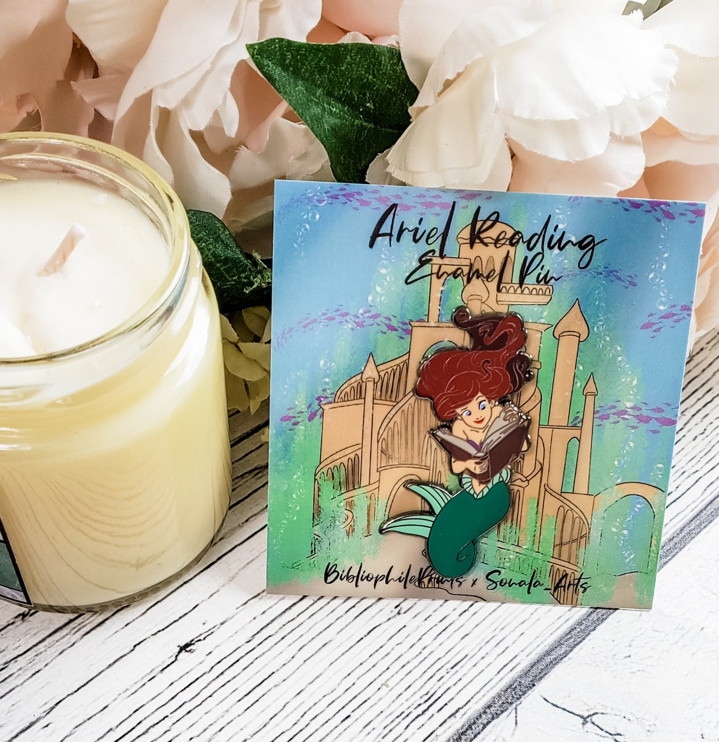 Ariel Reading Enamel Pin - bibliophileprints