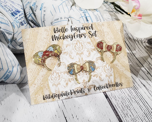 Mickey Ear Set Enamel Pins - Belle Inspired! - bibliophileprints