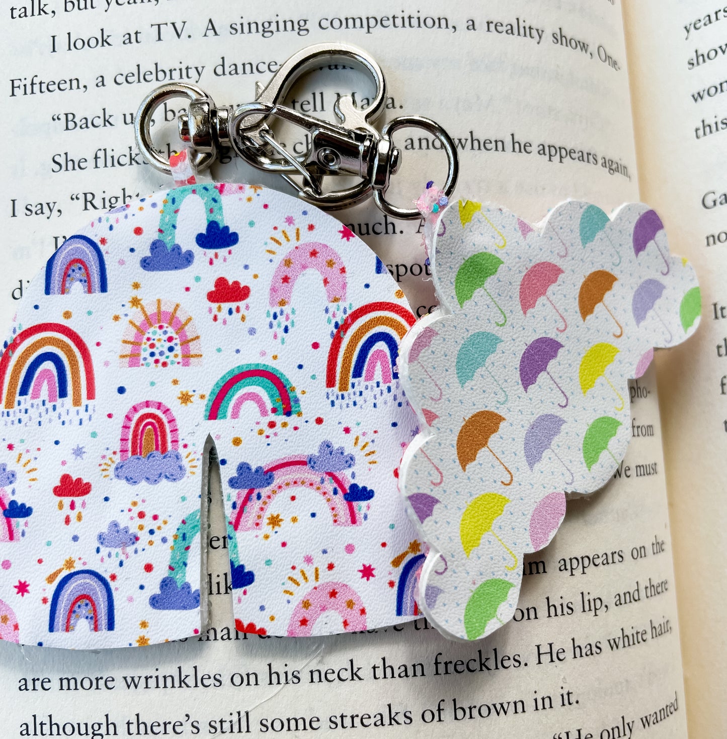 Rainbows and Rain Rainbow Keychain | Glitter Canvas and Faux Leather Handmade Keychain | Backpack Lunchbox Keychains