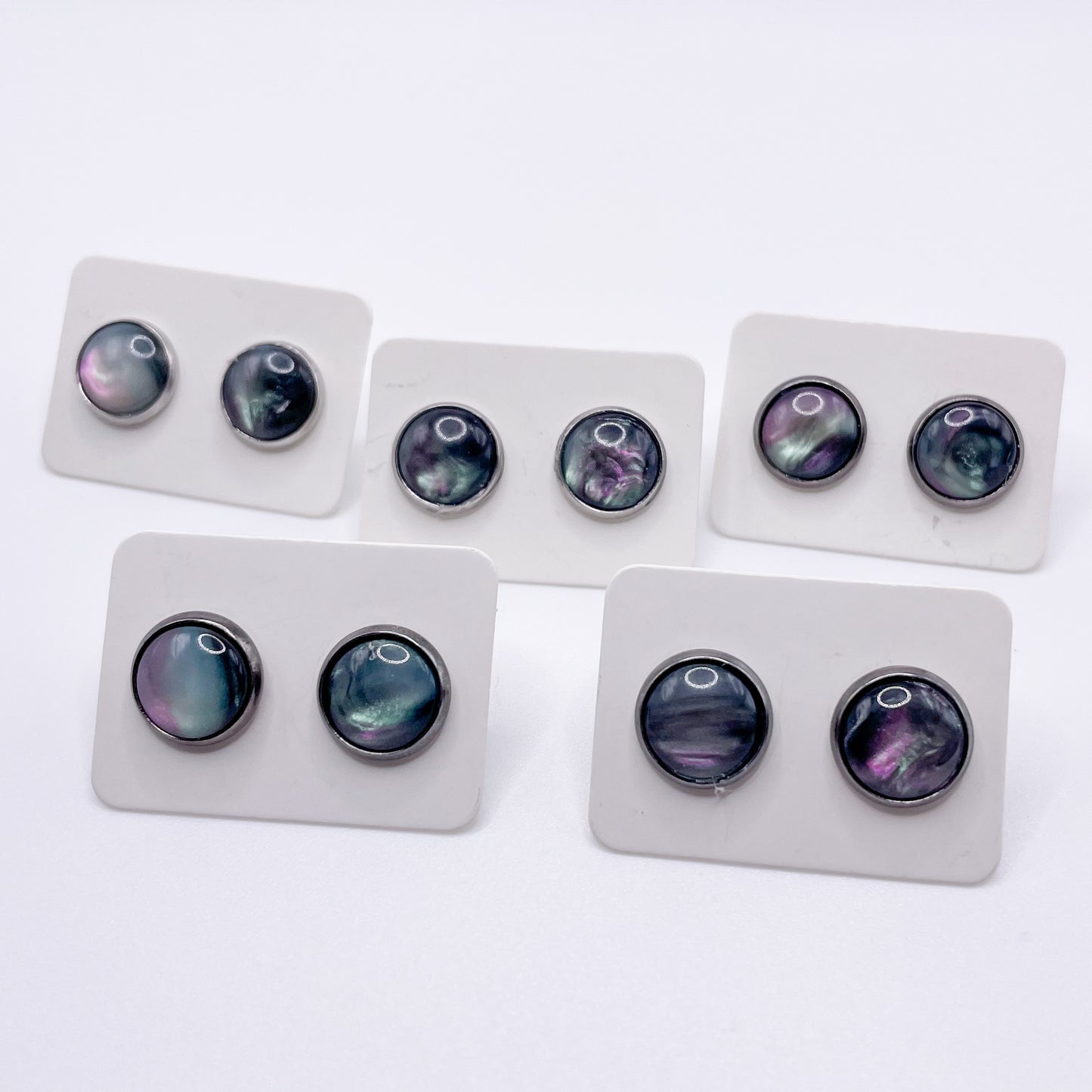 Charis Style 10 MM Stud Earrings - Black Opal in Silver Setting