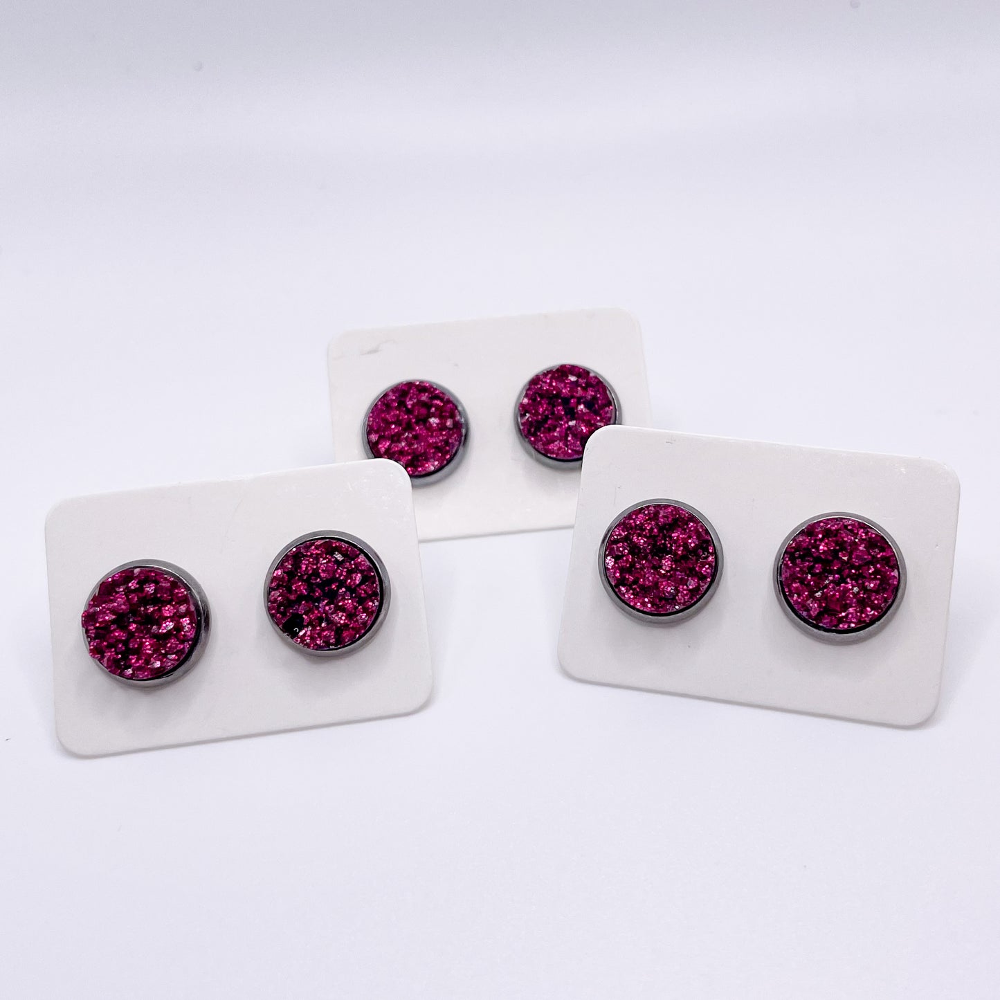 Charis Style - 10 MM Studs - Dark Pink Druzy and Gunmetal Silver