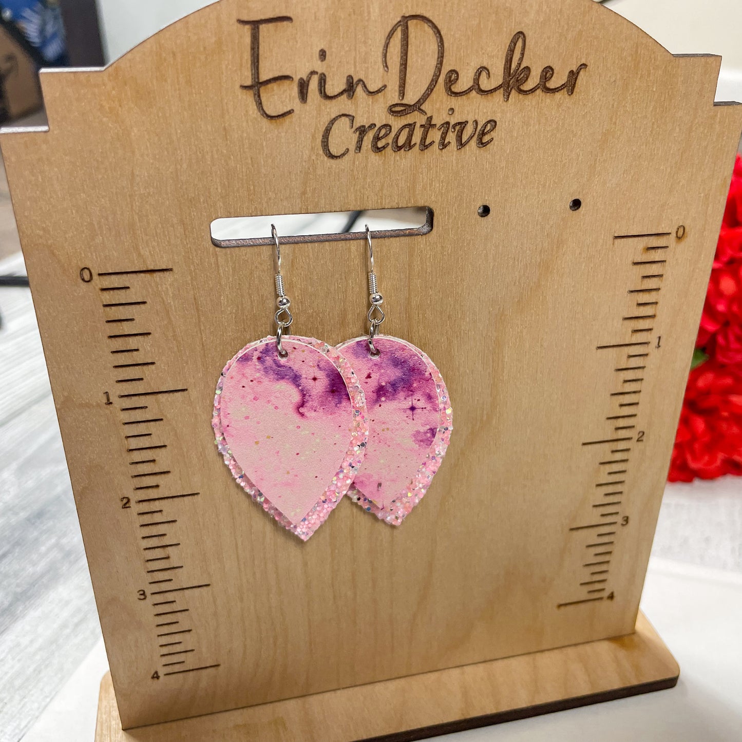 Light Pink Galaxy Earrings | Marie Style Dangle Earrings | Upside Down Layered Teardrop Shape