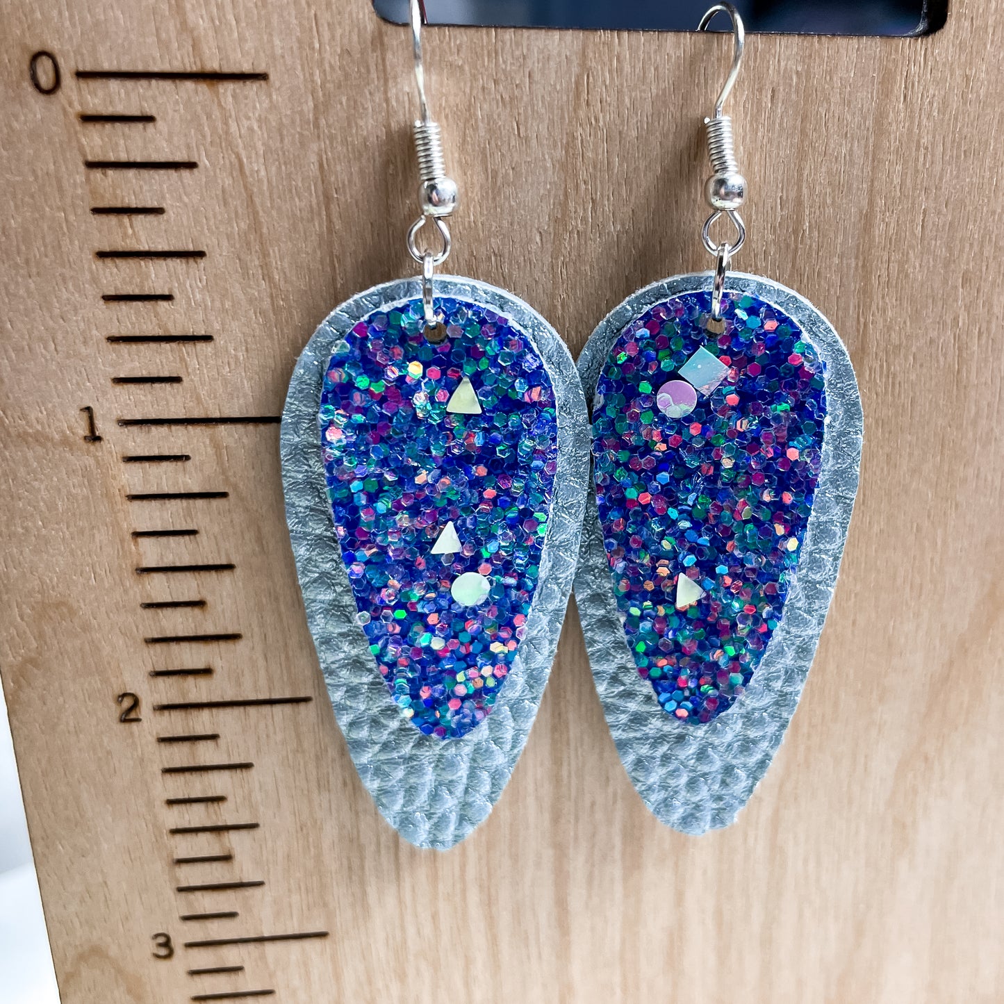 Blue and Silver Totally 90s | Stephanie Style Dangle Earrings | Layered Ovoid/Oval Shape