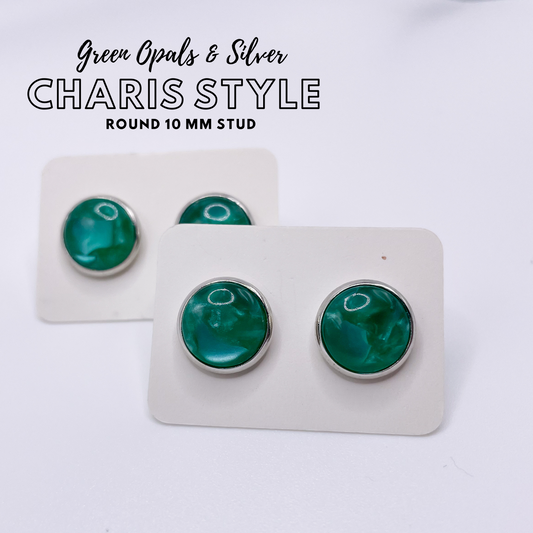 Charis Style - 10 MM Studs - Green Opals