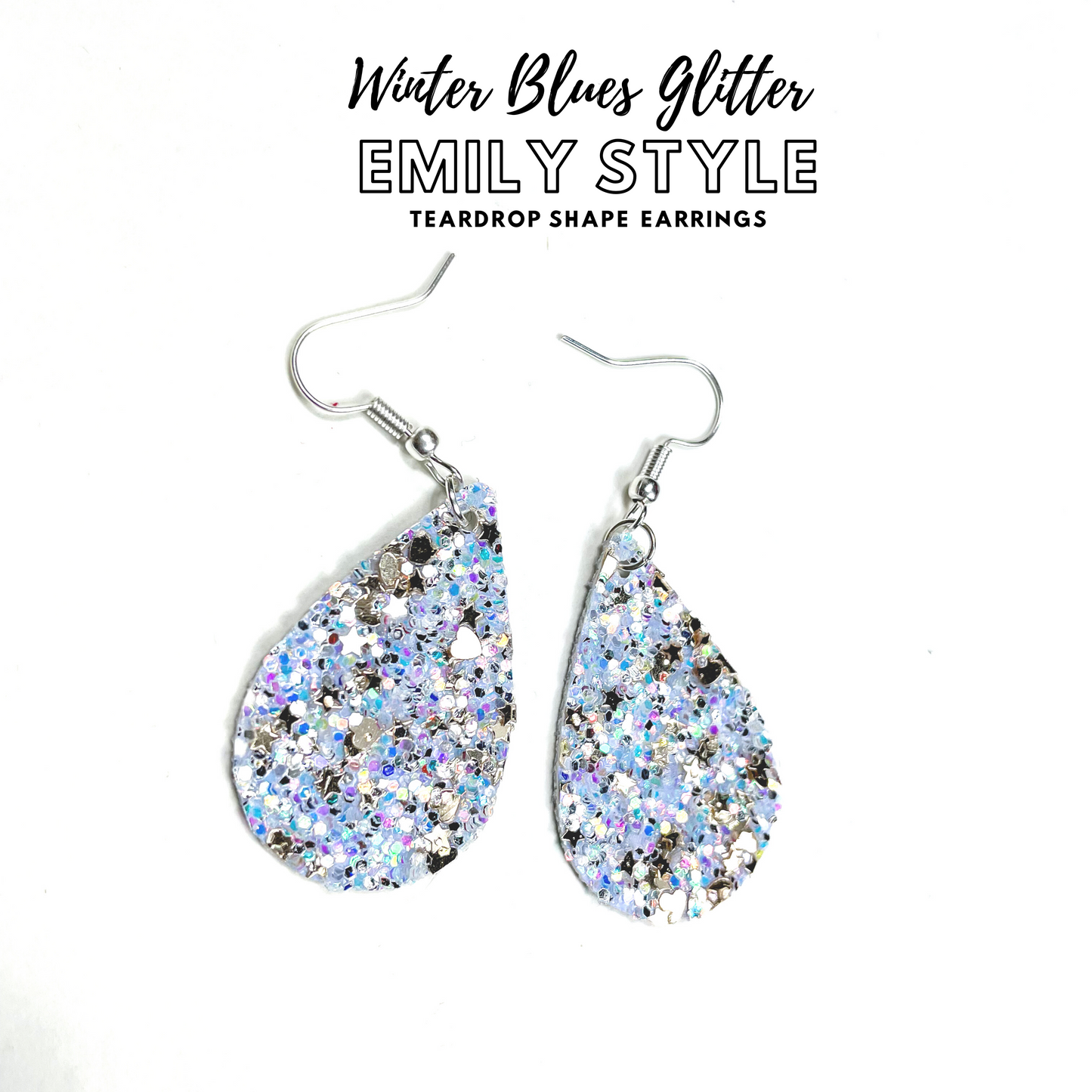 Winter Blues Glitter Earrings | Emily Style Dangle Earrings | Layered Teardrop Shape