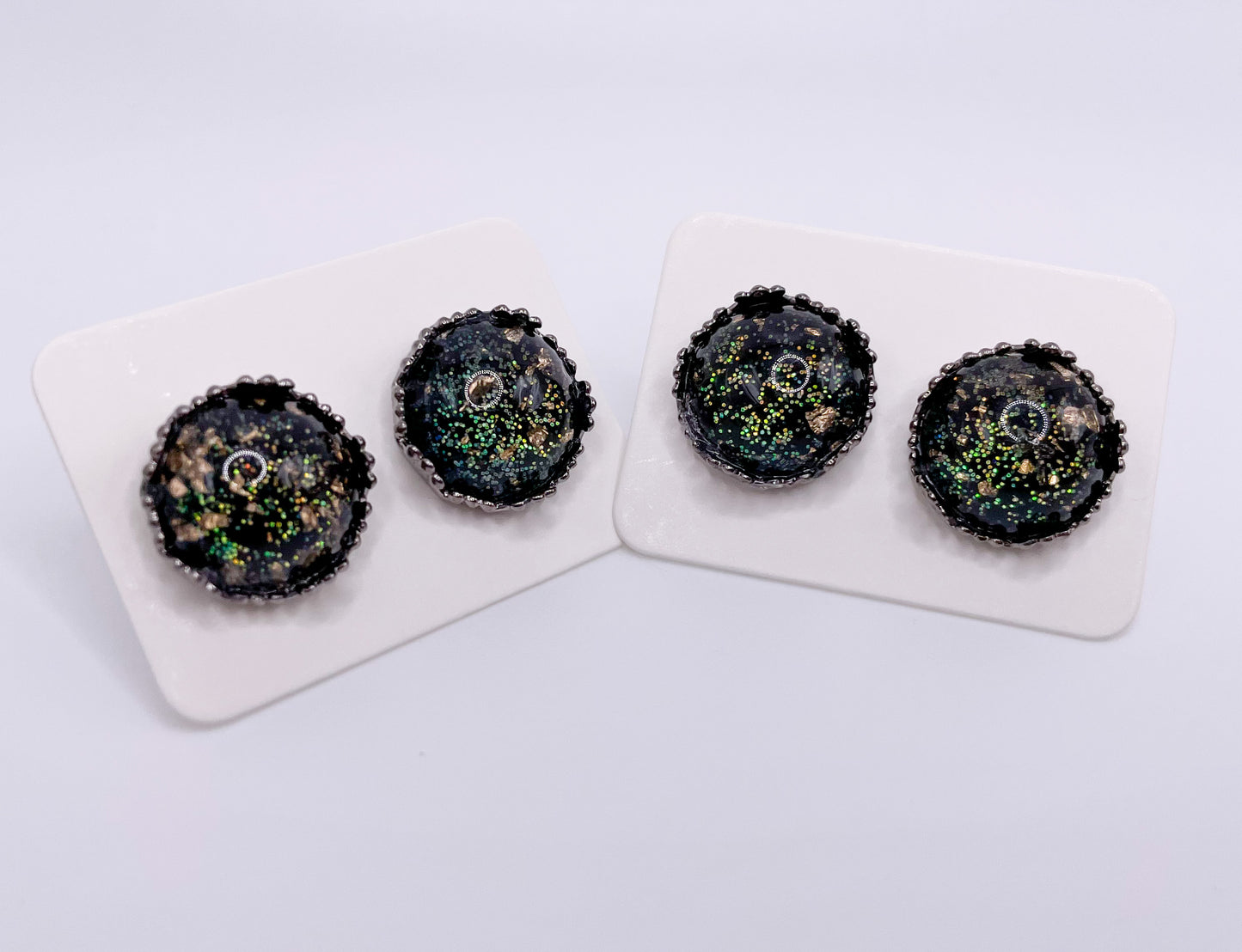 Black and Gold Glitter Crown Katelyn Style Earrings |12 MM Round Studs | Round Stud Earrings
