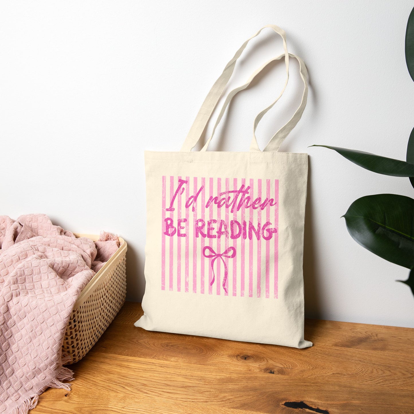 Cute Coquette Pink Bow Reading Tote Bag — Feminine Canvas Book Tote