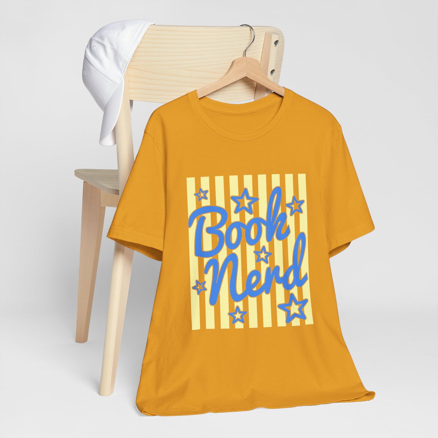 Book Nerd Coquette Tee — Blue & Yellow Literary Graphic T-Shirt