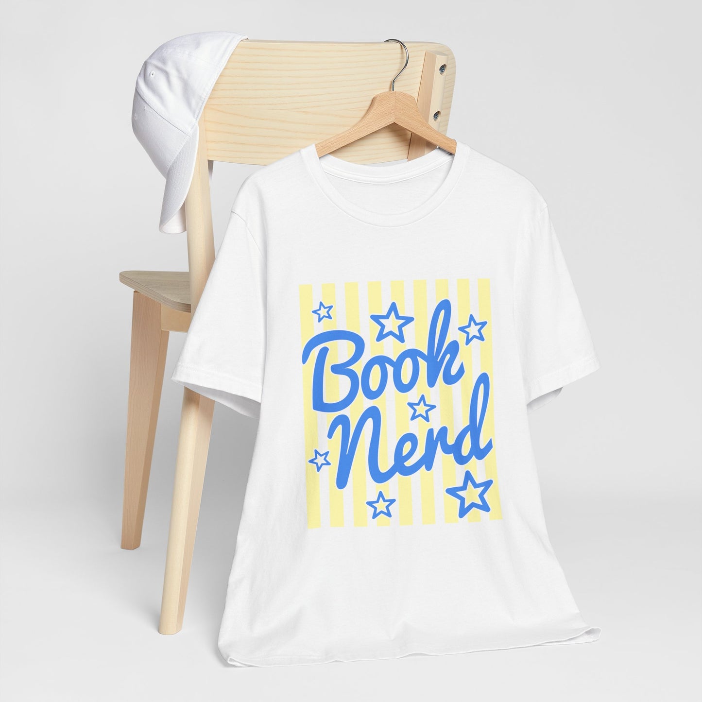 Book Nerd Coquette Tee — Blue & Yellow Literary Graphic T-Shirt