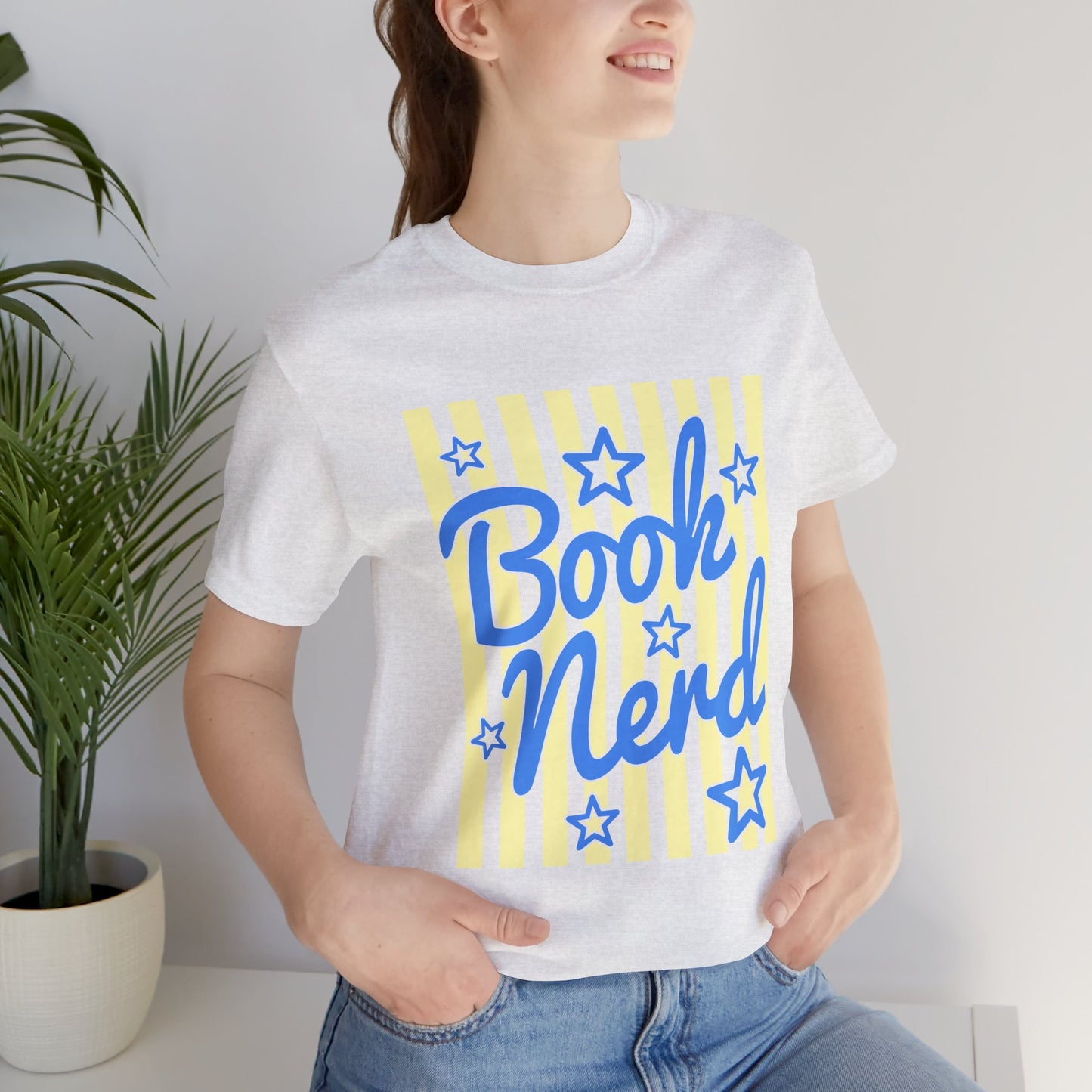 Book Nerd Coquette Tee — Blue & Yellow Literary Graphic T-Shirt
