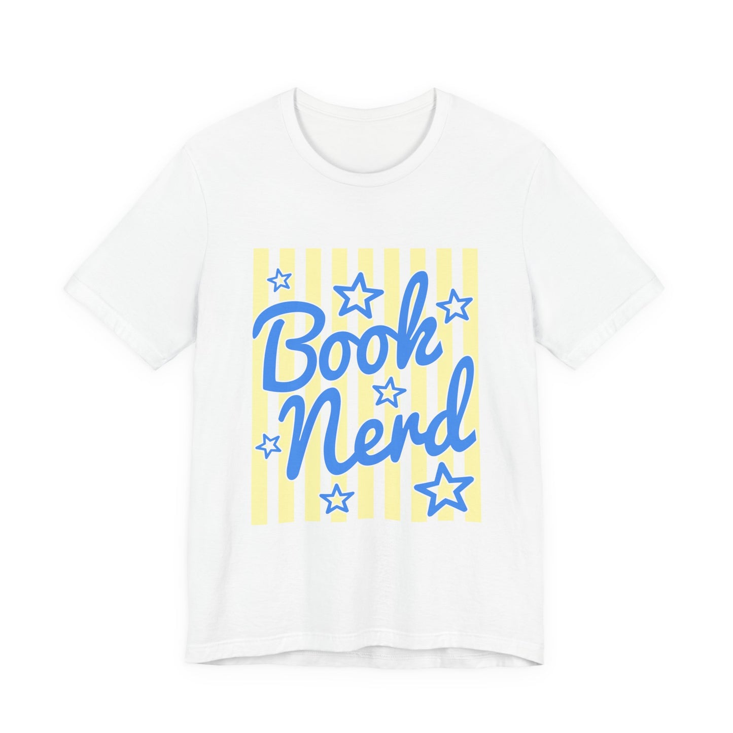 Book Nerd Coquette Tee — Blue & Yellow Literary Graphic T-Shirt