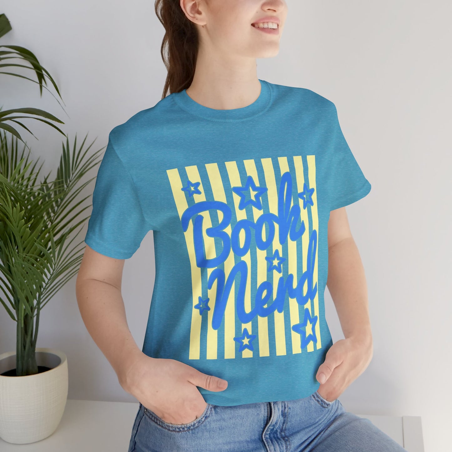 Book Nerd Coquette Tee — Blue & Yellow Literary Graphic T-Shirt
