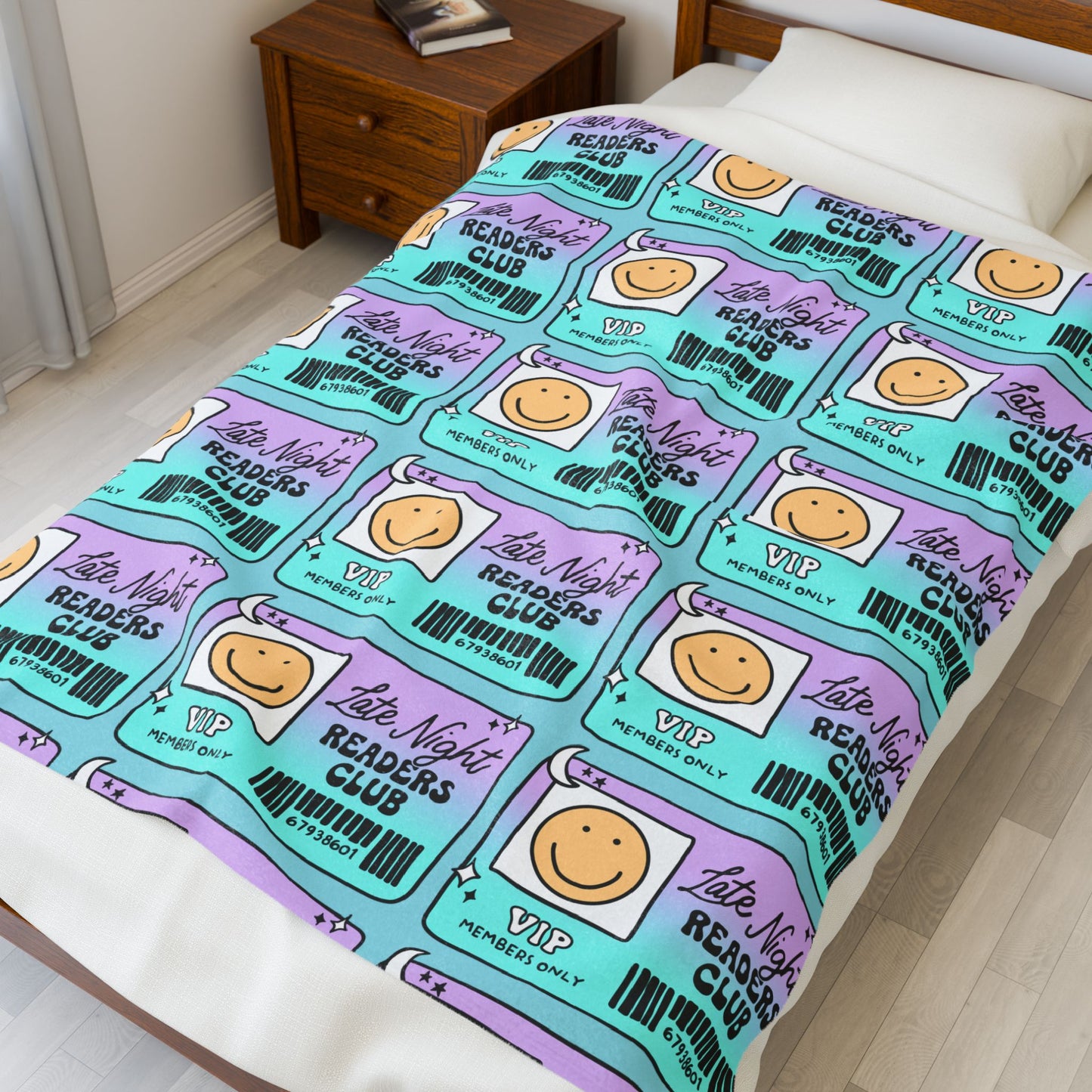 Late Night Readers Library Card Velveteen Plush Blanket (Available Online Only)