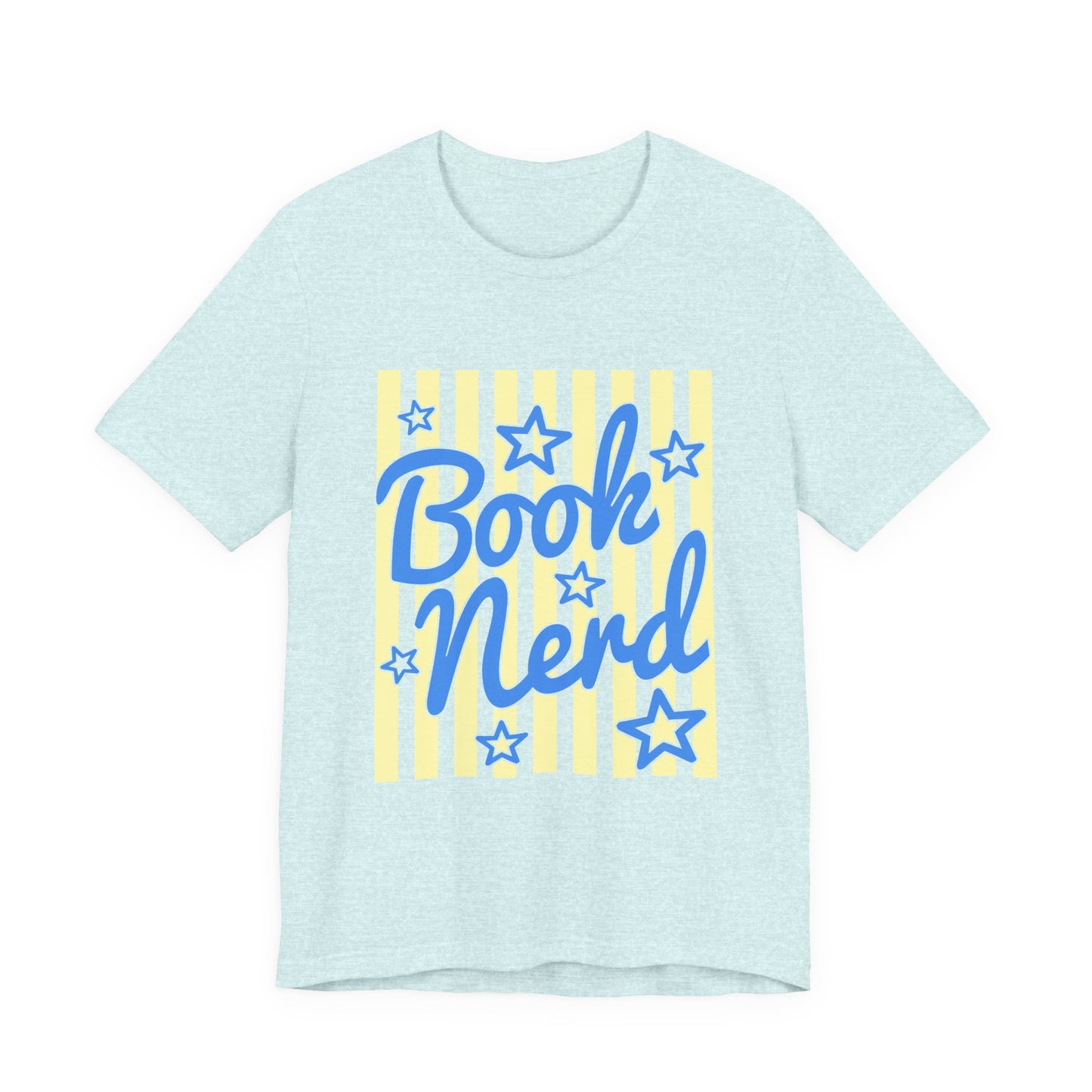 Book Nerd Coquette Tee — Blue & Yellow Literary Graphic T-Shirt