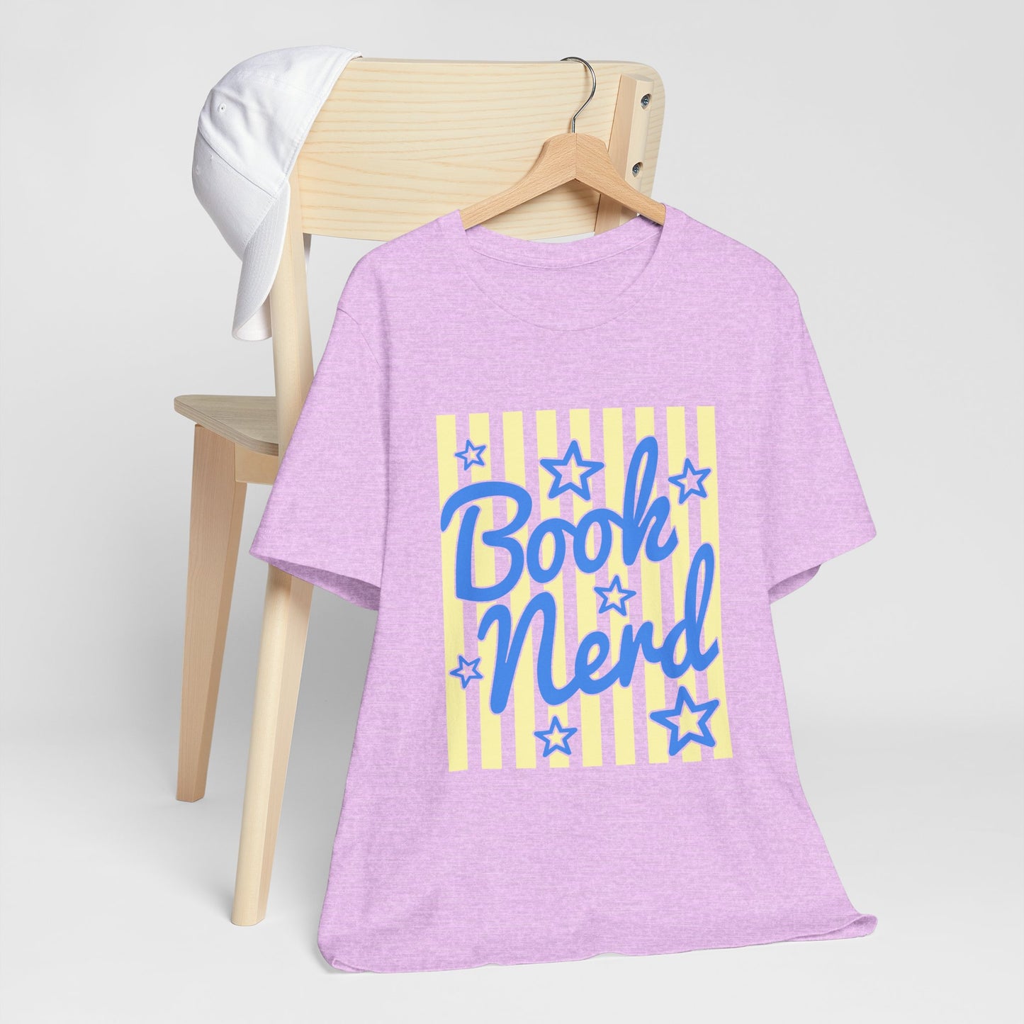 Book Nerd Coquette Tee — Blue & Yellow Literary Graphic T-Shirt