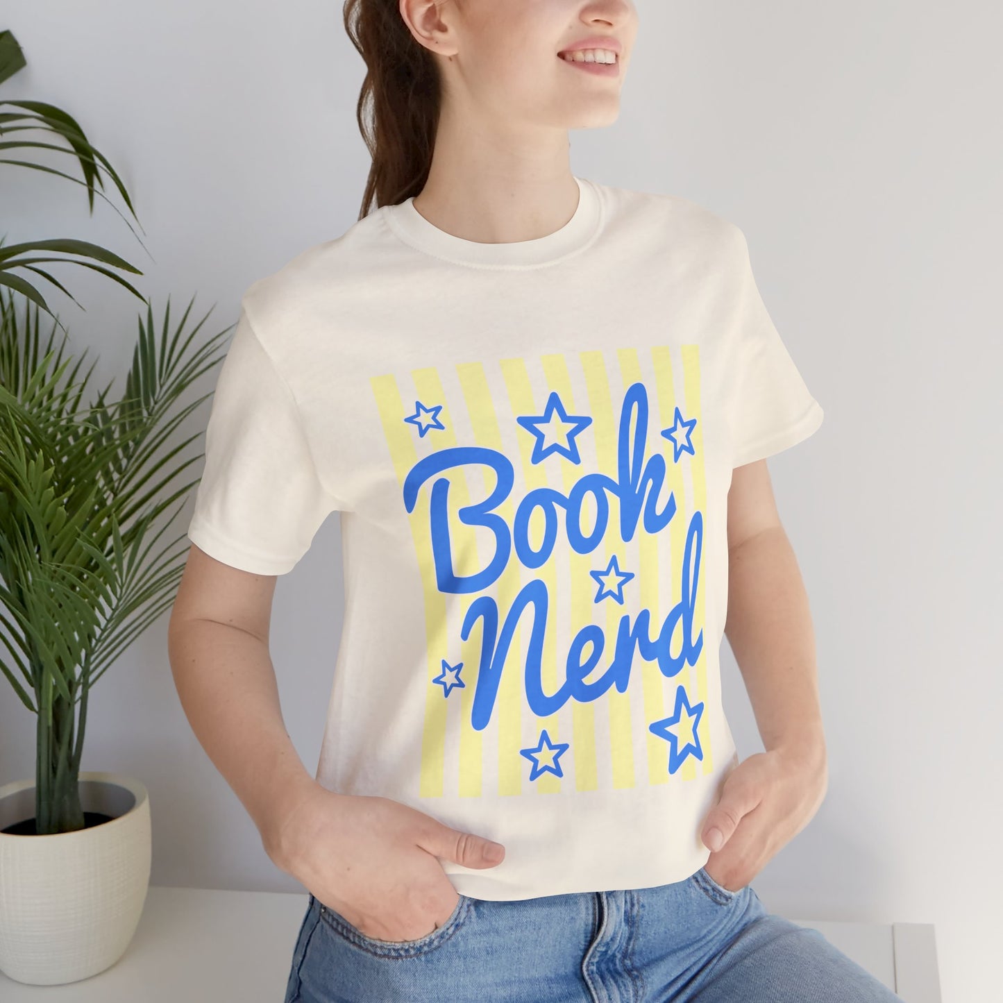 Book Nerd Coquette Tee — Blue & Yellow Literary Graphic T-Shirt