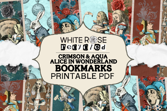 Crimson & Aqua Alice in Wonderland Bookmark Printables | Bookmarks, Ephemera | DIGITAL PDF FILE, NO ITEM SHIPPED (Copy) (Copy) (Copy) (Copy)