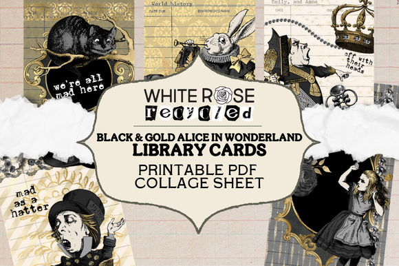 Black & Gold Alice in Wonderland Library Card Printables | Ephemera, Junk Journaling | DIGITAL PDF FILE, NO ITEM SHIPPED (Copy) (Copy) (Copy)