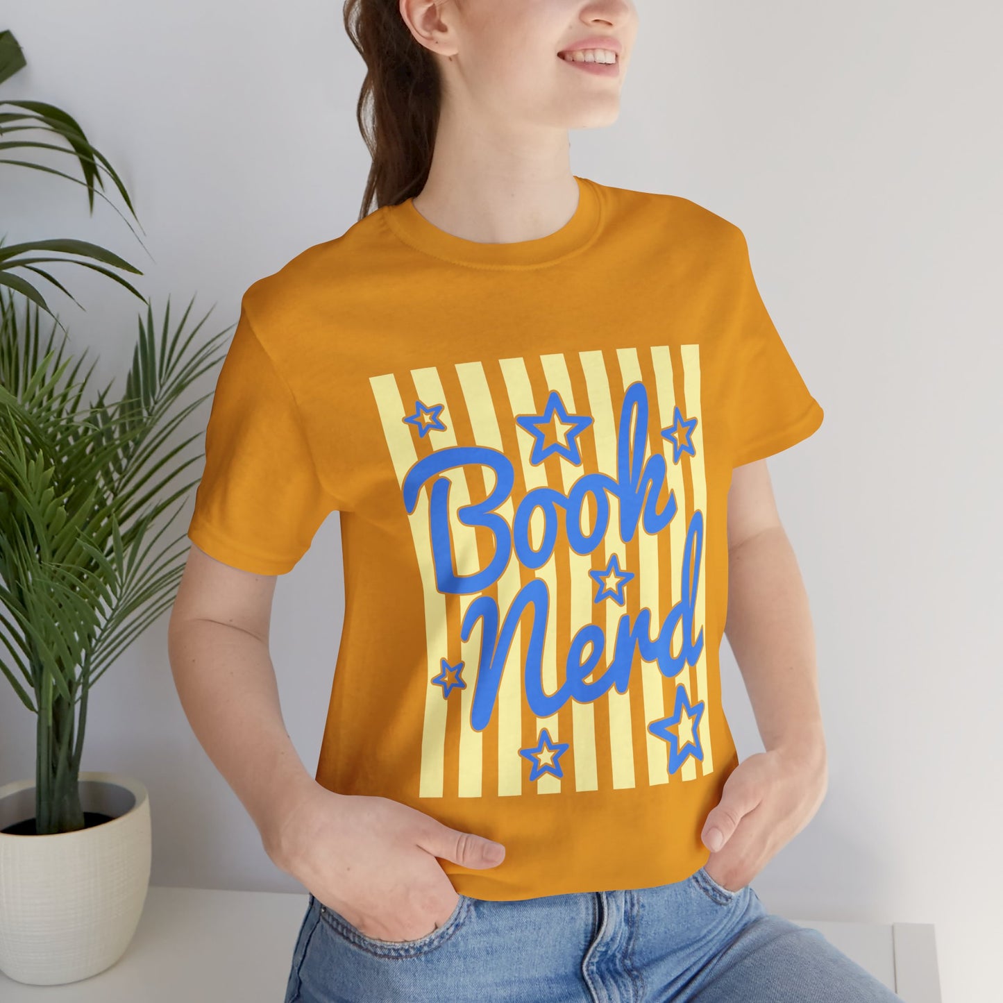 Book Nerd Coquette Tee — Blue & Yellow Literary Graphic T-Shirt