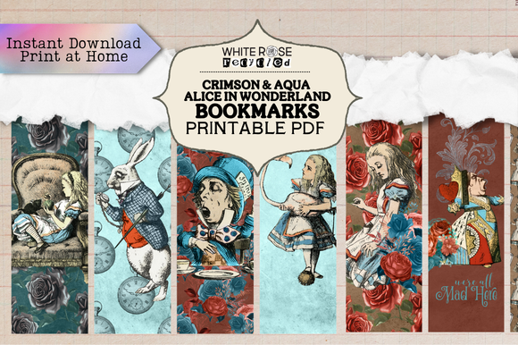 Crimson & Aqua Alice in Wonderland Bookmark Printables | Bookmarks, Ephemera | DIGITAL PDF FILE, NO ITEM SHIPPED (Copy) (Copy) (Copy) (Copy)