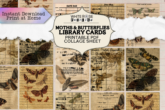 Moth & Butterflies Library Collage Card Printables | Ephemera, Junk Journaling | DIGITAL PDF FILE, NO ITEM SHIPPED (Copy) (Copy)