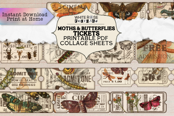 Moth & Butterflies Tickets Printables | Ephemera, Junk Journaling | DIGITAL PDF FILE, NO ITEM SHIPPED (Copy)