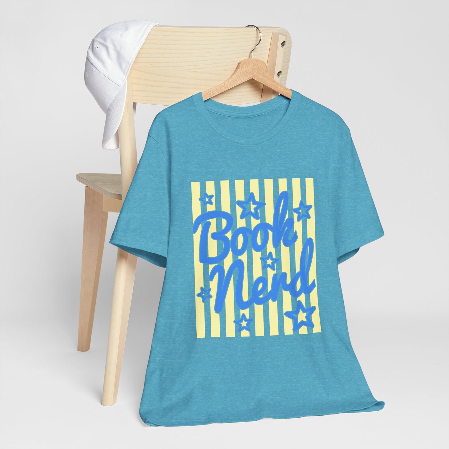 Book Nerd Coquette Tee — Blue & Yellow Literary Graphic T-Shirt