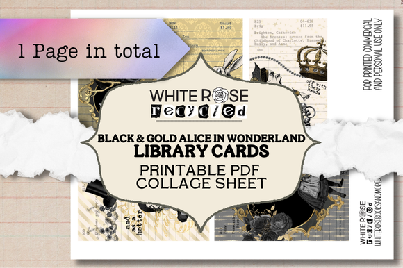 Black & Gold Alice in Wonderland Library Card Printables | Ephemera, Junk Journaling | DIGITAL PDF FILE, NO ITEM SHIPPED (Copy) (Copy) (Copy)
