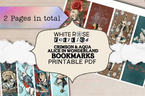 Crimson & Aqua Alice in Wonderland Bookmark Printables | Bookmarks, Ephemera | DIGITAL PDF FILE, NO ITEM SHIPPED (Copy) (Copy) (Copy) (Copy)