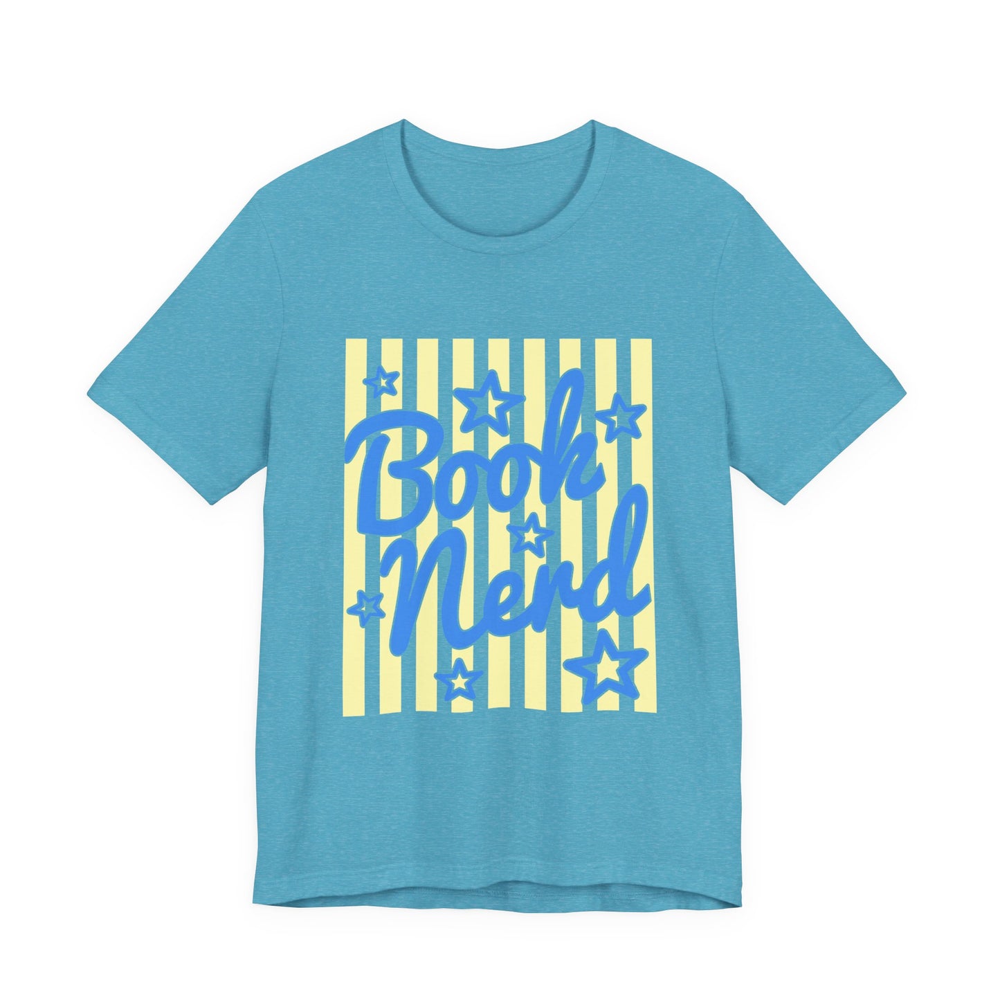 Book Nerd Coquette Tee — Blue & Yellow Literary Graphic T-Shirt