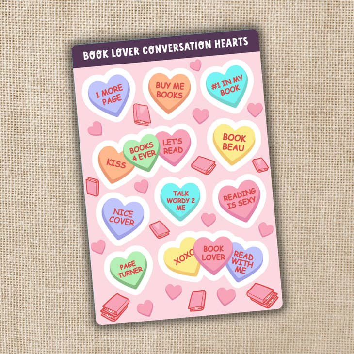 Book Lover Conversation Heart Sticker Sheet | Valentines Day