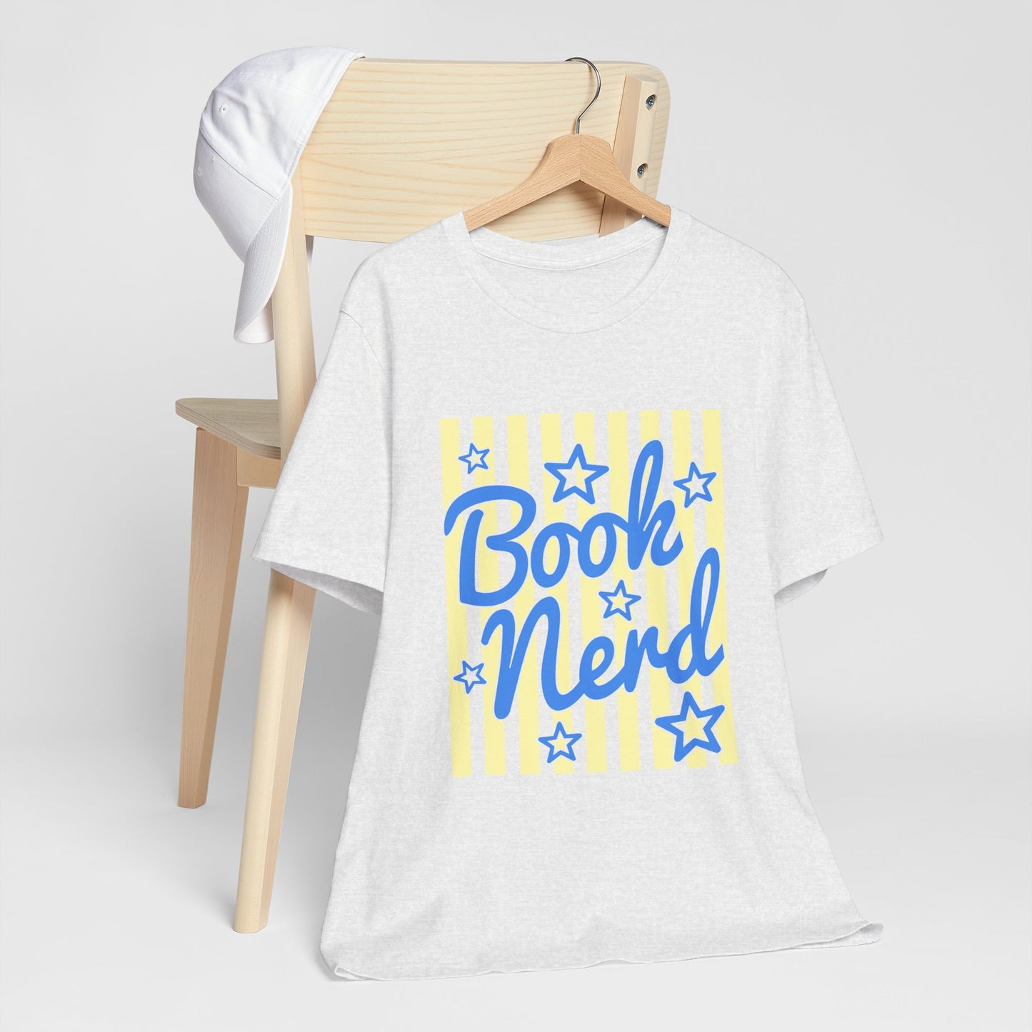 Book Nerd Coquette Tee — Blue & Yellow Literary Graphic T-Shirt