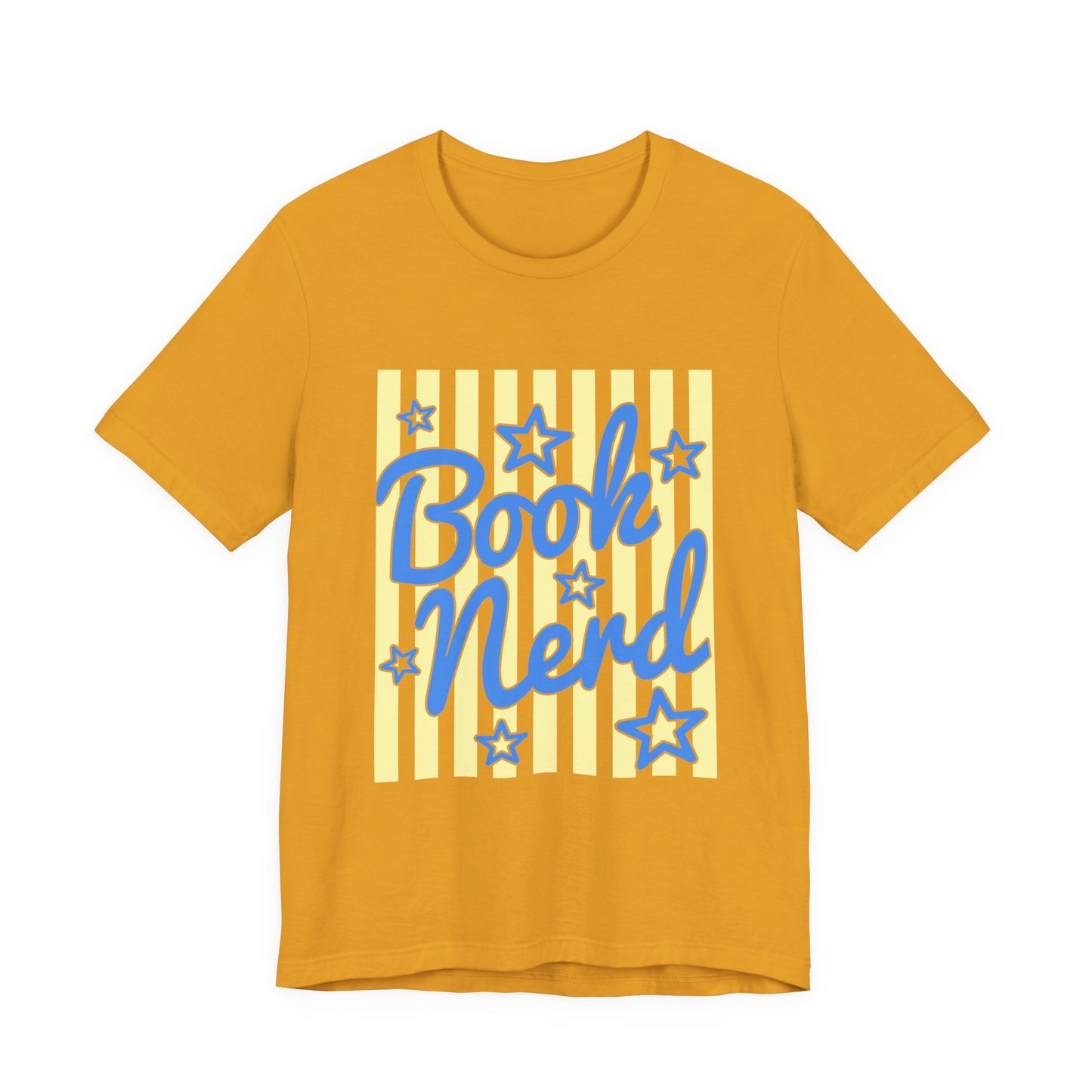 Book Nerd Coquette Tee — Blue & Yellow Literary Graphic T-Shirt