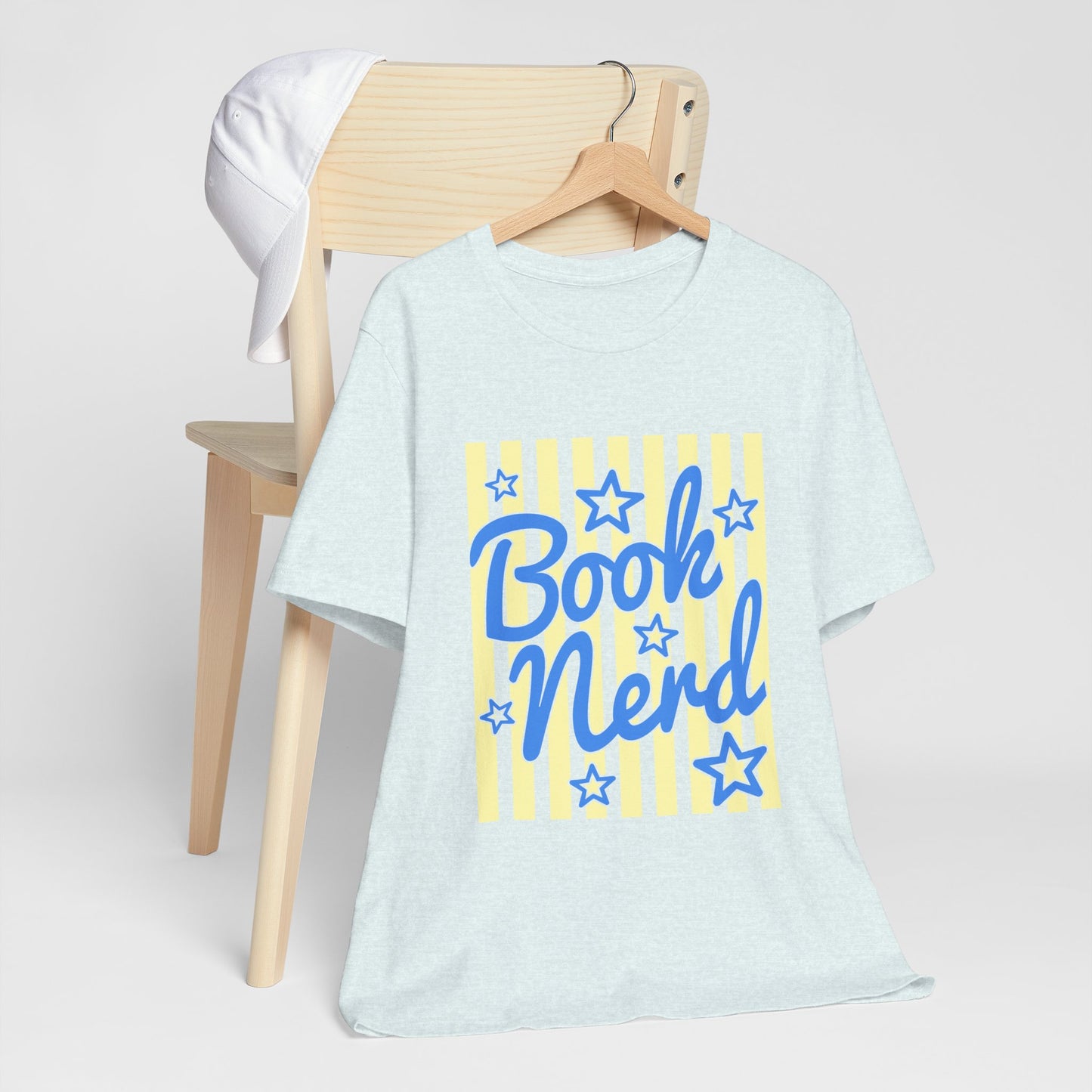 Book Nerd Coquette Tee — Blue & Yellow Literary Graphic T-Shirt