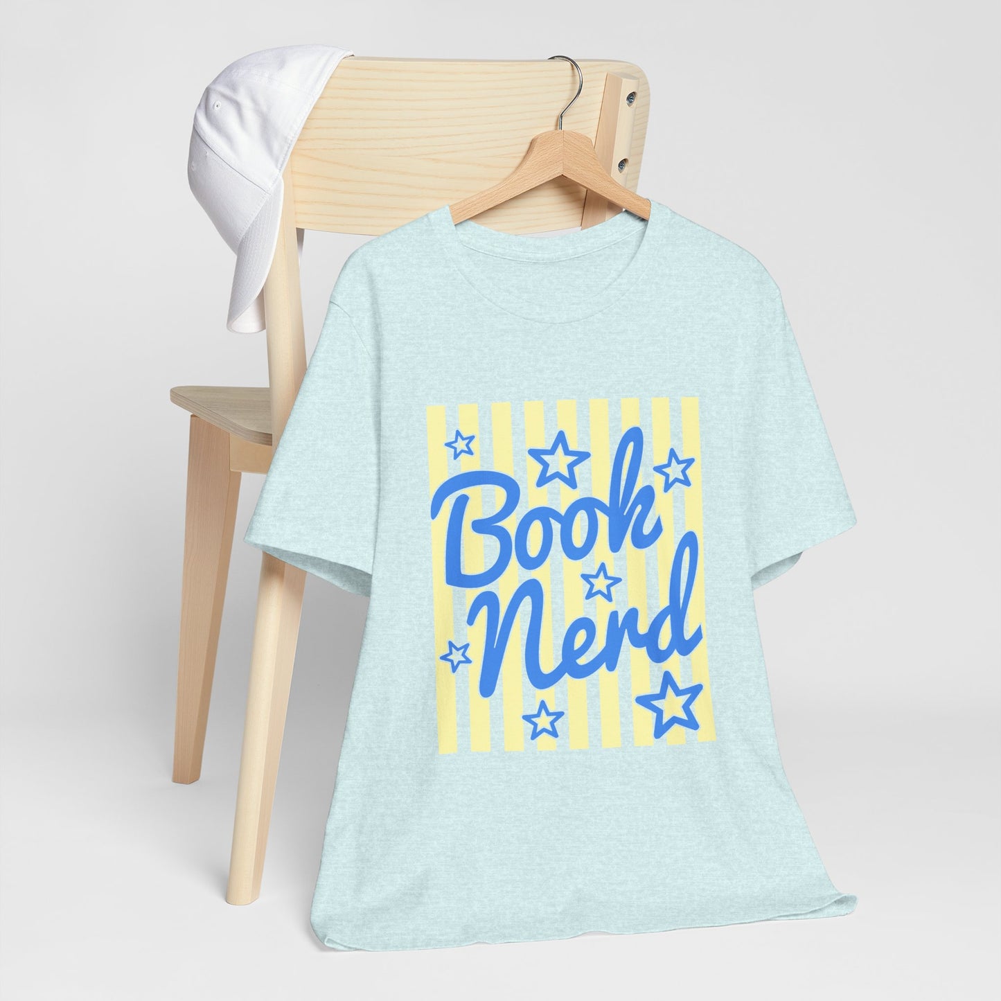 Book Nerd Coquette Tee — Blue & Yellow Literary Graphic T-Shirt